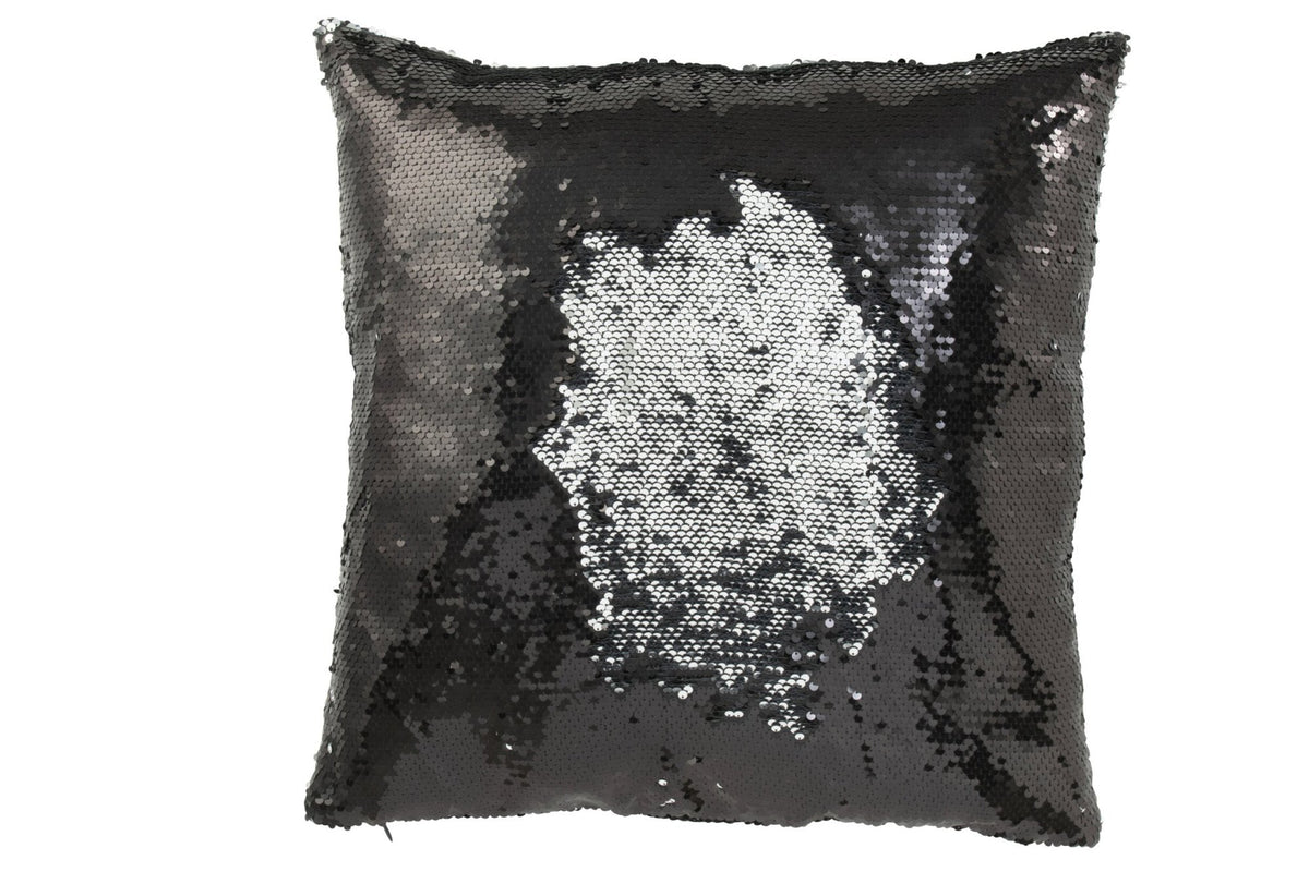 J-Line Kussen Omkeerbaar Sequin Zwart/Zilver