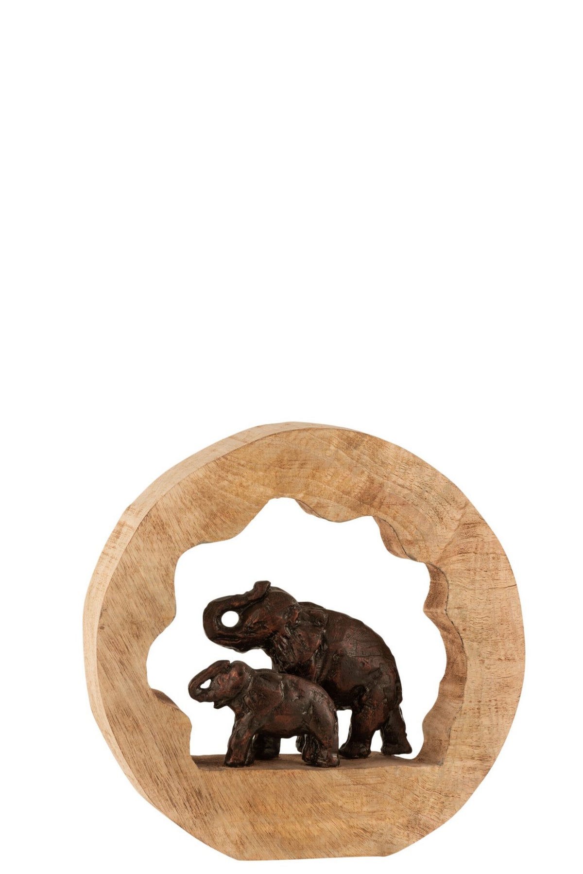 J-Line decoratie Figuur Olifant + Kind - hout/aluminium - brons - S