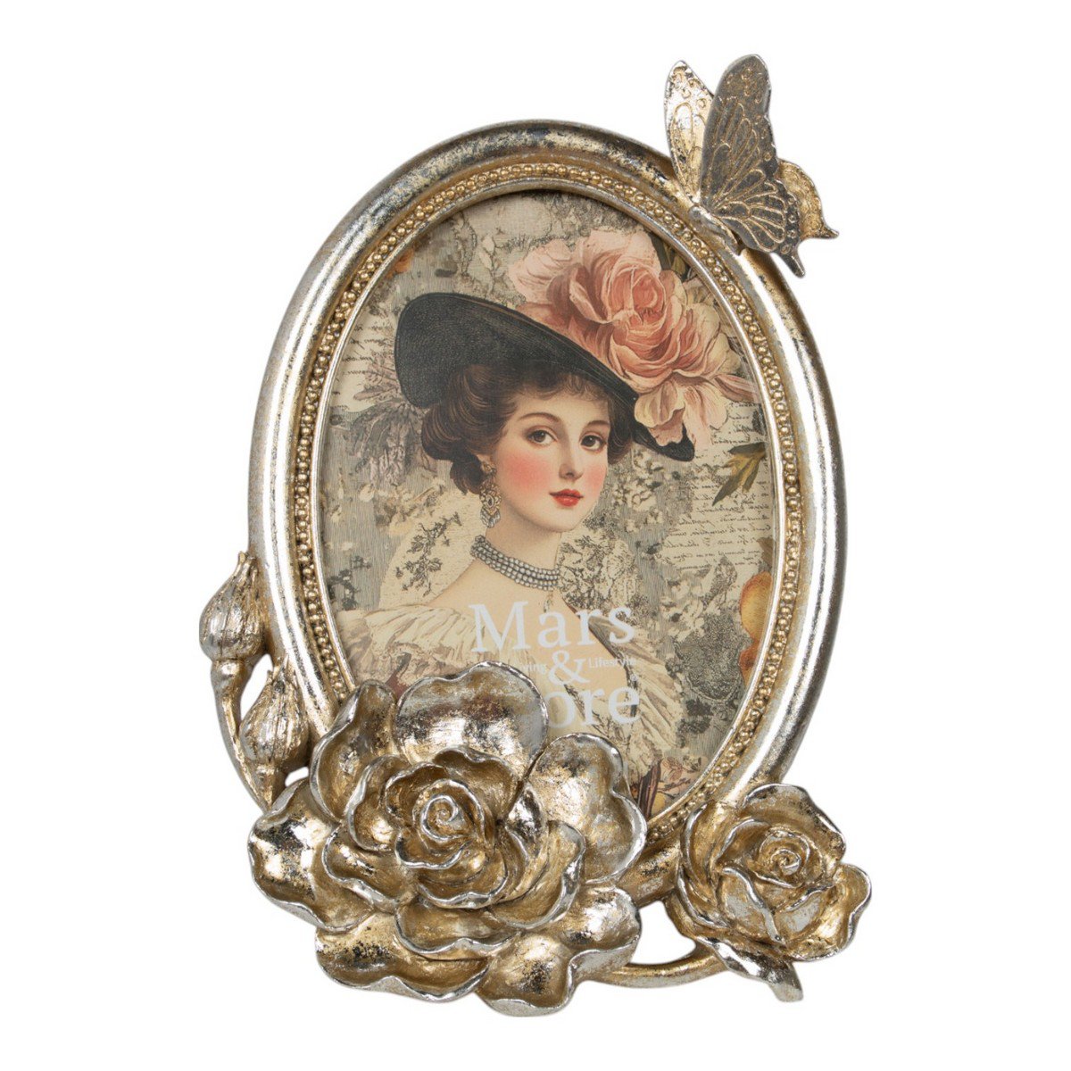 Fotolijst ovaal vlinder hars zilver 14,3x4x20,4cm