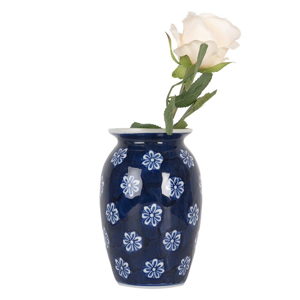 Vaas Ø 10x15 cm Blauw Wit Keramiek Bloemen