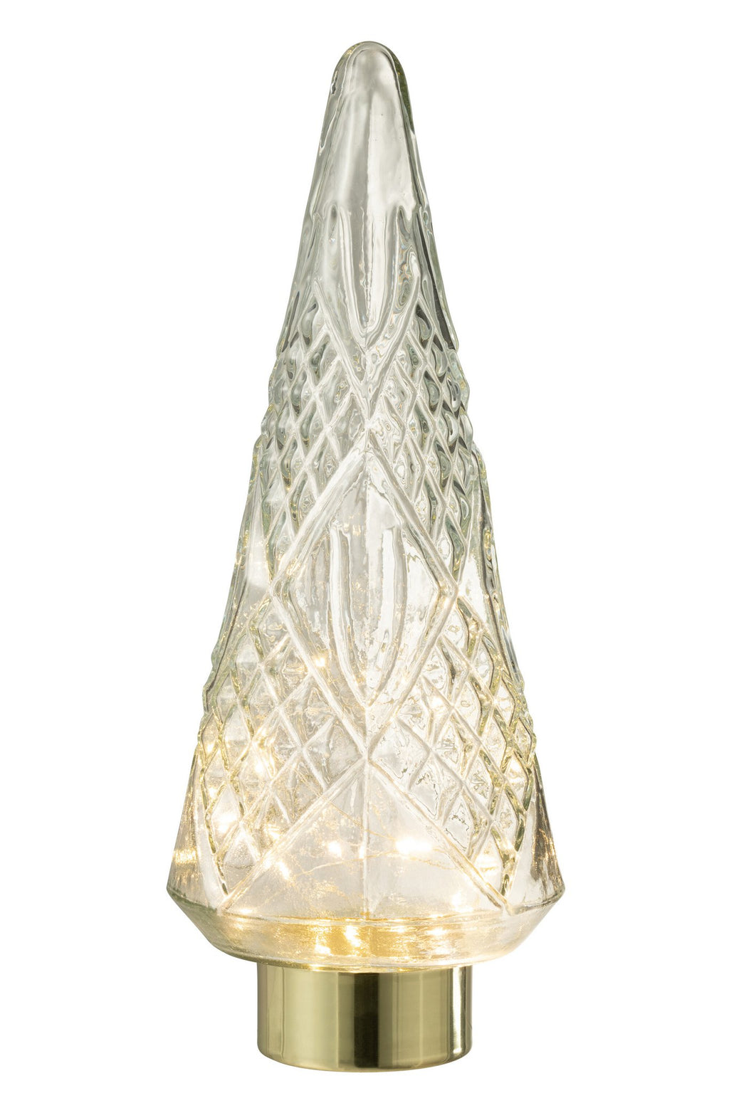 J-Line decoratie Kerstboom - glas - transparant - large - LED lichtjes