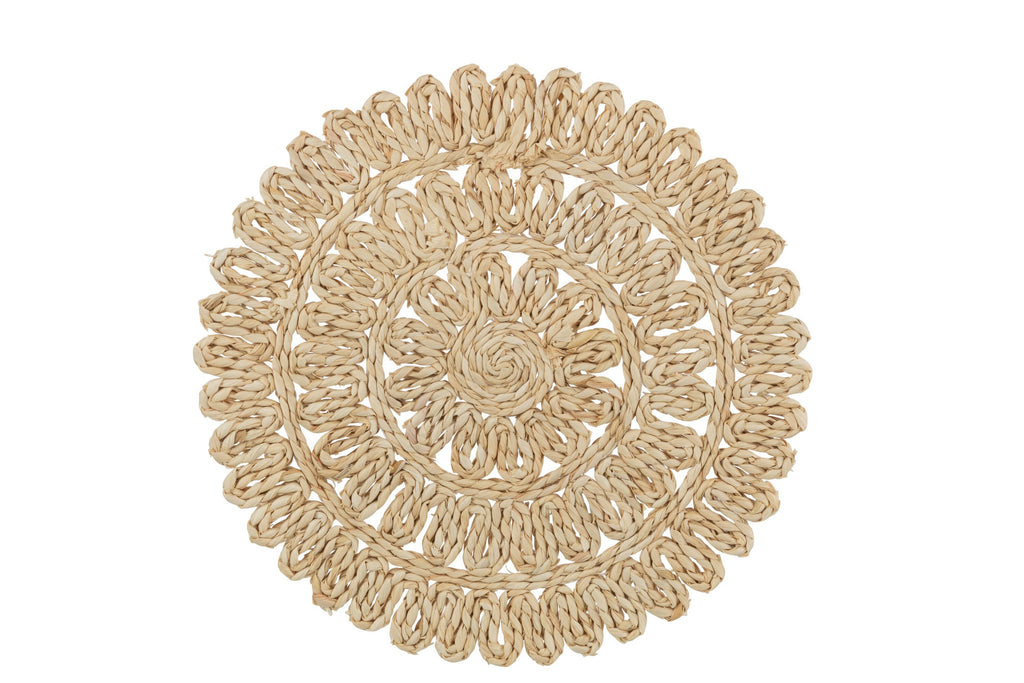 J-Line placemat Rond Bloem + Cirkels - jute - naturel