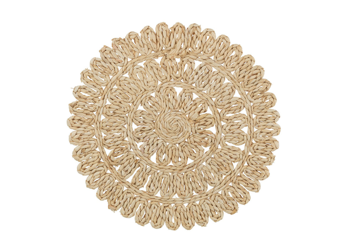 J-Line placemat Rond Bloem + Cirkels - jute - naturel