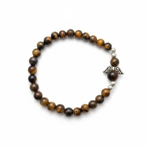Dames armband Tijgeroog 6 mm met beschermengel