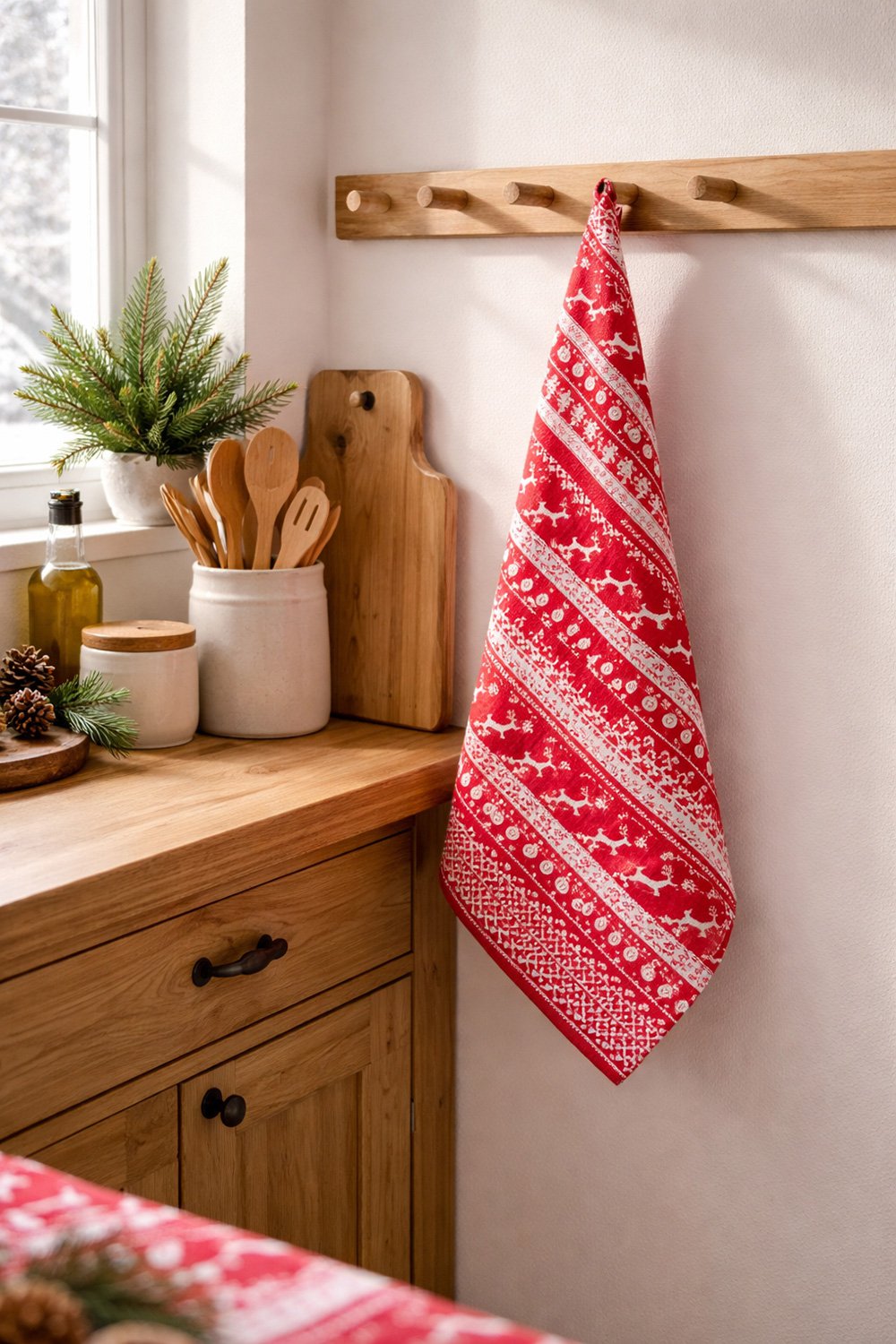 Theedoek 50x85 cm Rood Katoen Hert