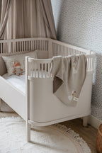 Gebreide katoenen babydeken, beige ganzen