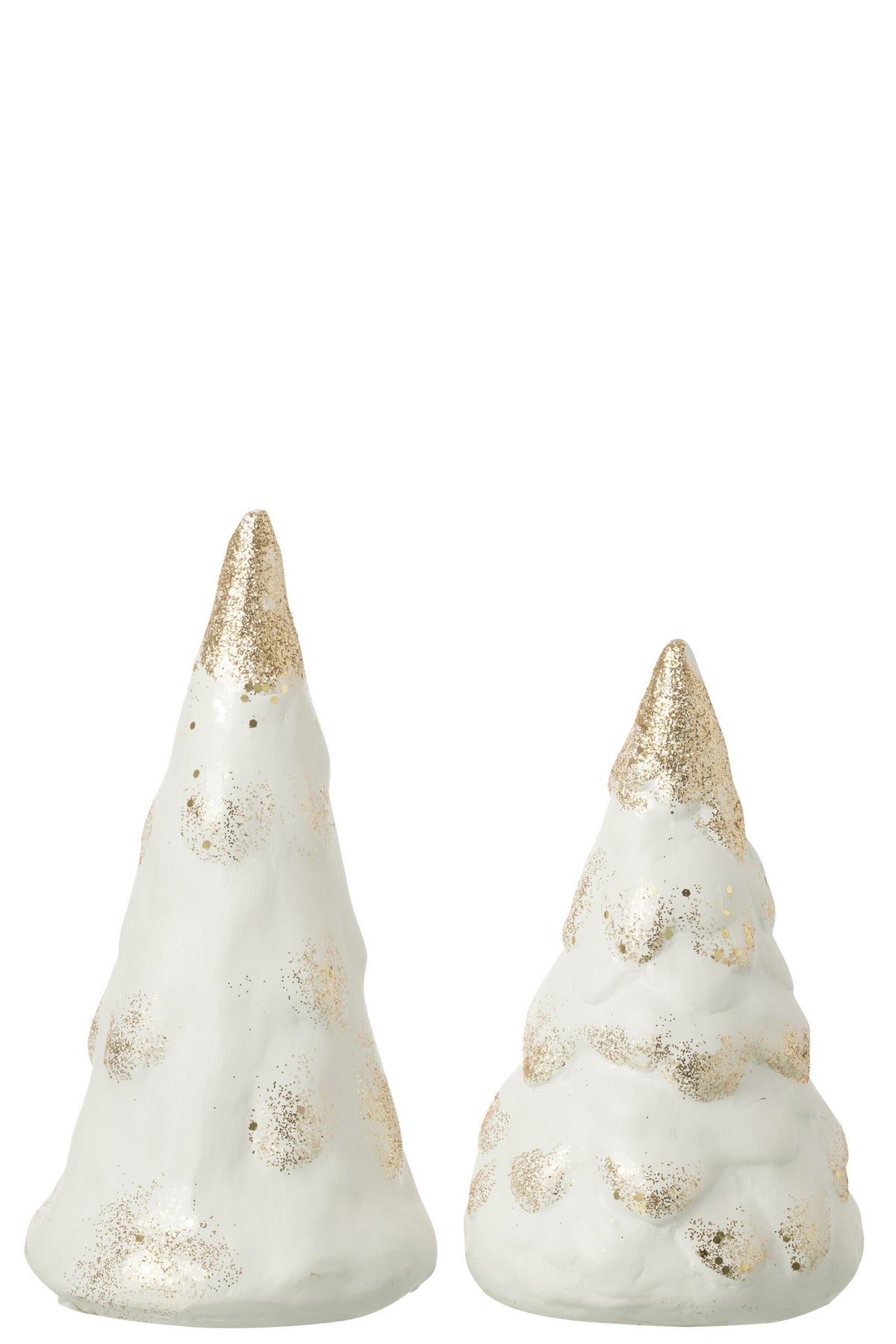 J-Line decoratie Dennenboom - keramiek - beige/wit - 2 st.