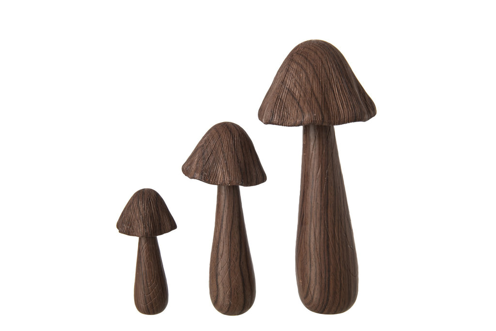 J-Line decoratie Paddenstoel - polyresin - donkerbruin - 3 stuks