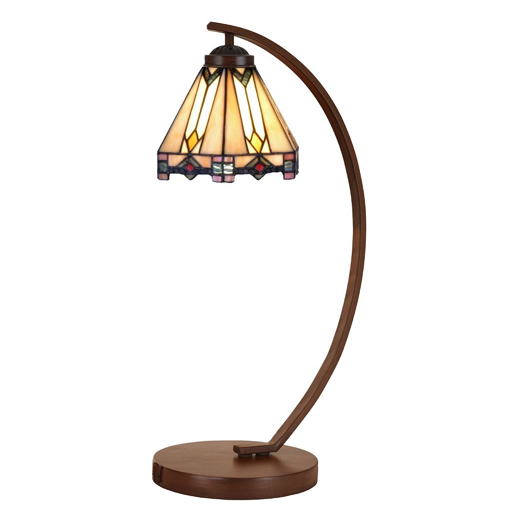 Tiffany Tafellamp Ø 20x57 cm Beige Glas Tiffany Bureaulamp
