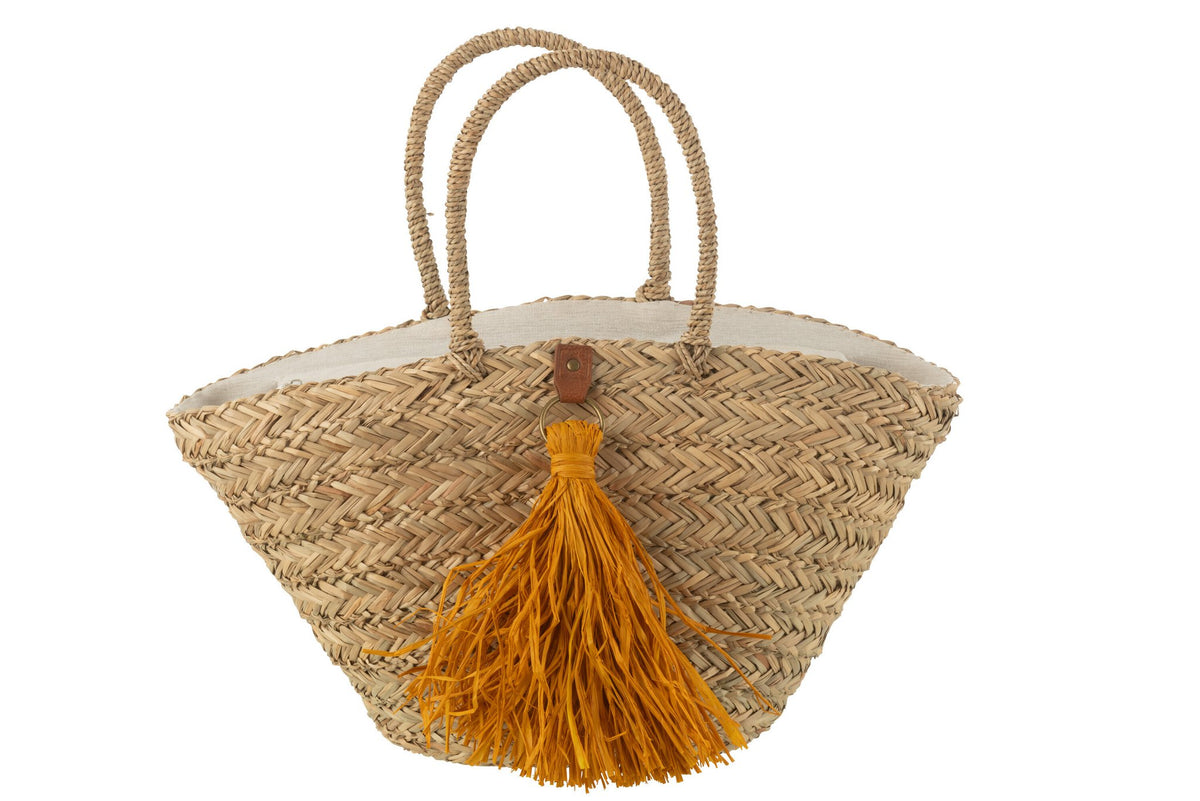 J-Line Strandtas Kwasten Zeegras/Raphia Naturel/Oker