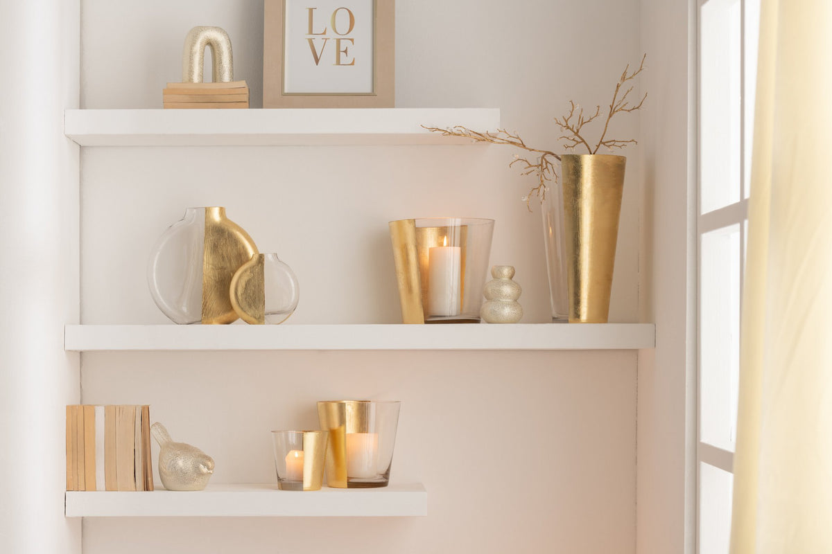 J-Line windlicht boe - glas - transparant/goud - medium