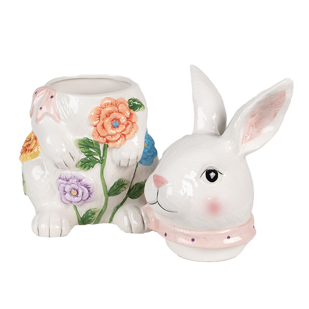 Voorraadpot Konijn 29 cm Wit Roze Keramiek