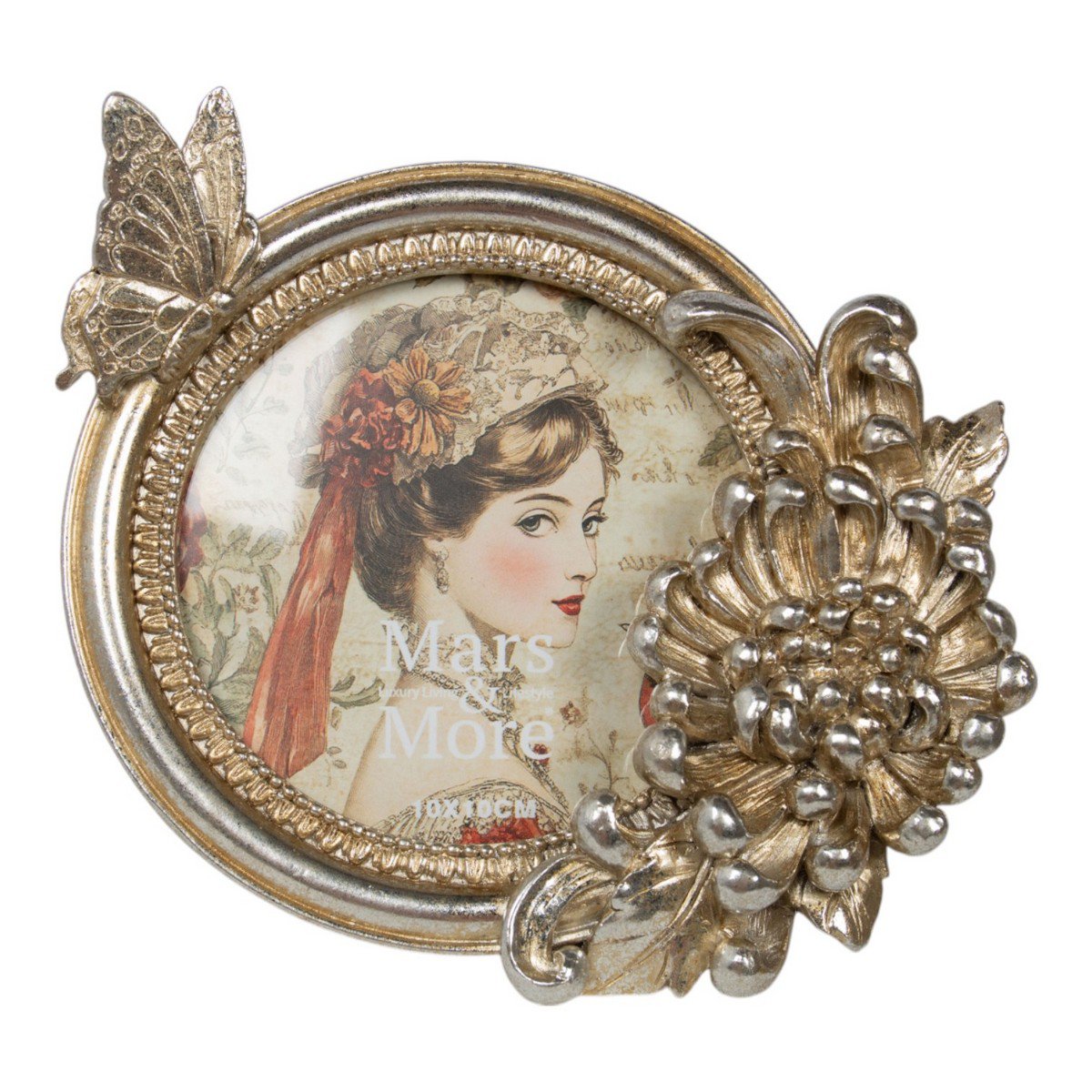 Fotolijst rond vlinder hars zilver 13,5x3,7x17cm