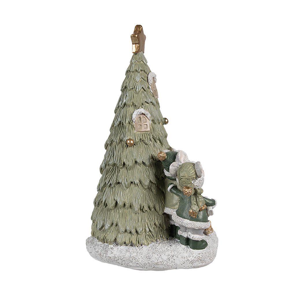 Decoratie Huis met LED Kerstboom 12x11x17 cm Groen Polyresin Muis Kerstdecoratie Beeld