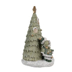 Decoratie Huis met LED Kerstboom 12x11x17 cm Groen Polyresin Muis Kerstdecoratie Beeld