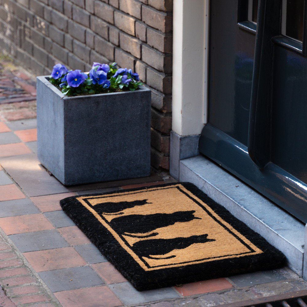 Kokosmat handgeweven 3 katten zwart 75cm
