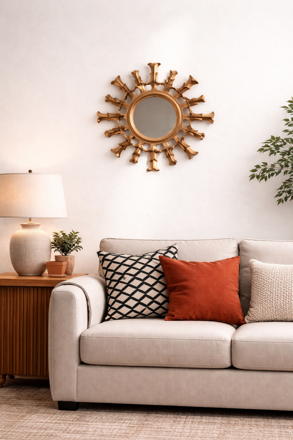 Sunburst houten wandspiegel – decoratieve spiegel