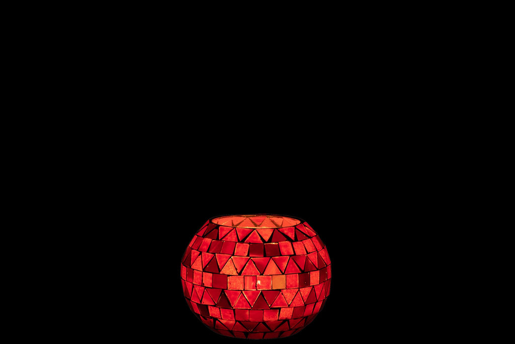 J-Line Teelicht Houder Mozaiek Driehoek Glas Rood/Roze Small