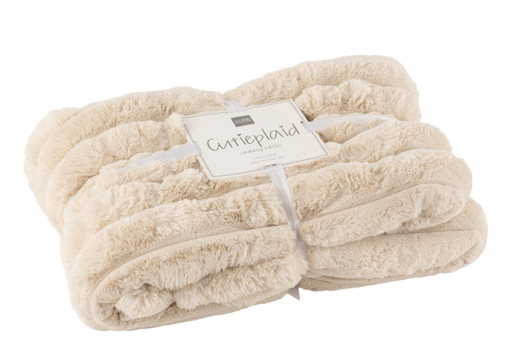 J-Line plaid Large Corduroy - polyester - beige - 180 x 130 cm