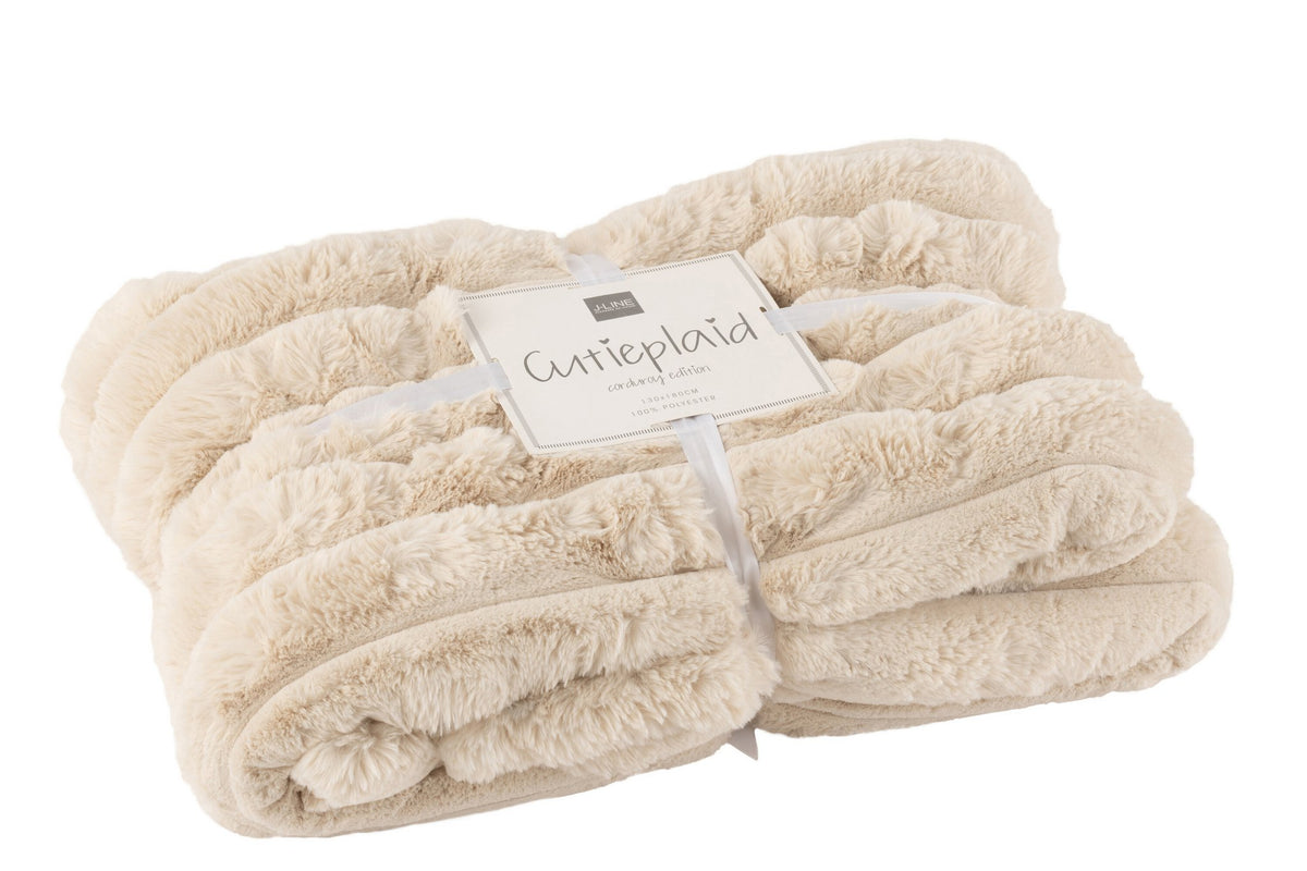 J-Line plaid Large Corduroy - polyester - beige - 180 x 130 cm