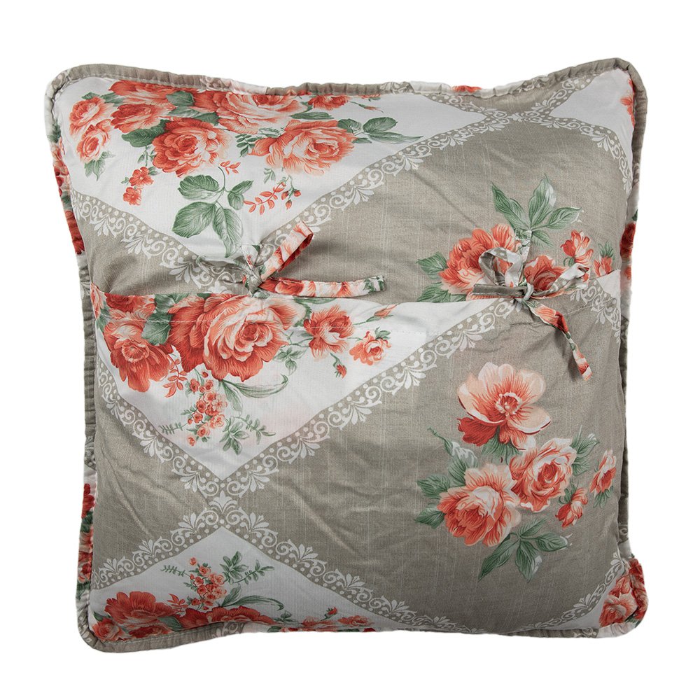 Kussenhoes 50x50 cm Grijs Roze Katoen Bloemen Sierkussenhoes