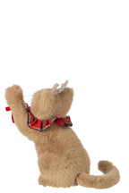 J-Line Kat met haarband - stof - beige/kerstrood