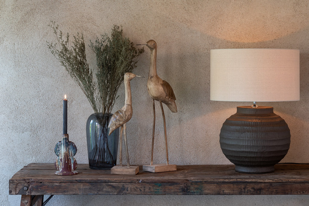 J-Line decoratie Vogel - hout/metaal - beige/zwart - large