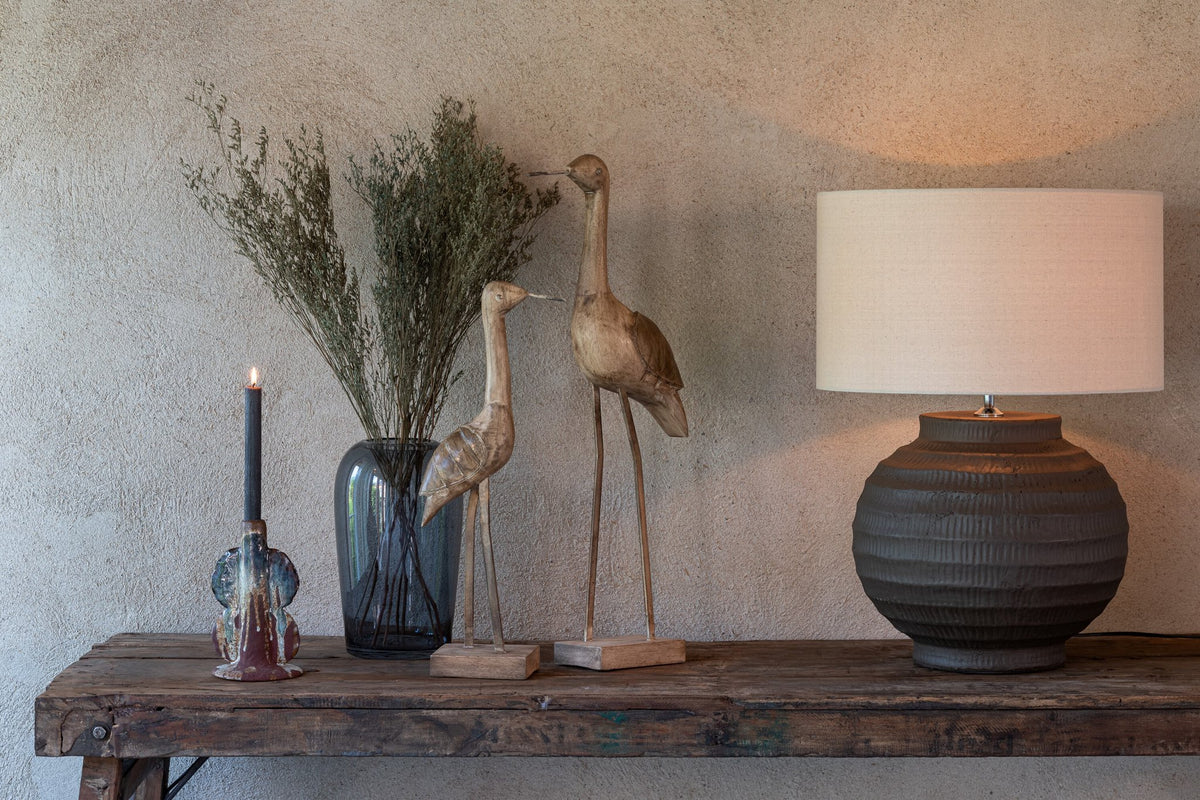 J-Line decoratie Vogel - hout/metaal - beige/zwart - large