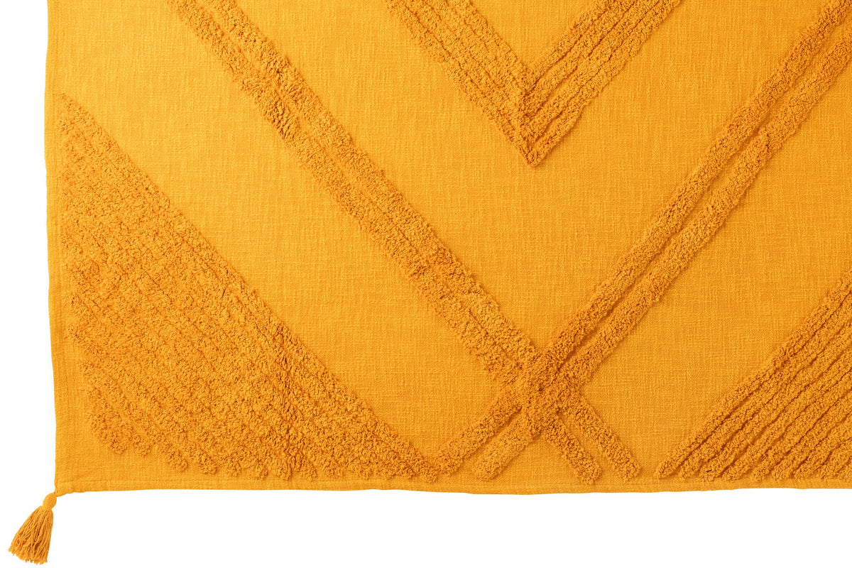 J-Line plaid Getuft + Kwatsen - katoen - oker - 130 x 180 cm