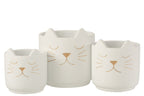 J-Line bloempot Kat - cement - wit/goud - large - Ø 19 cm