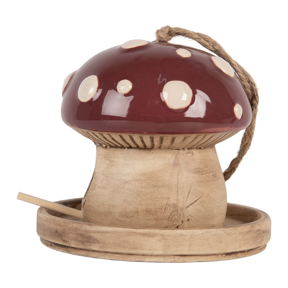 Decoratie Vogelhuis Paddenstoel Ø 13x13 cm Beige Rood Keramiek