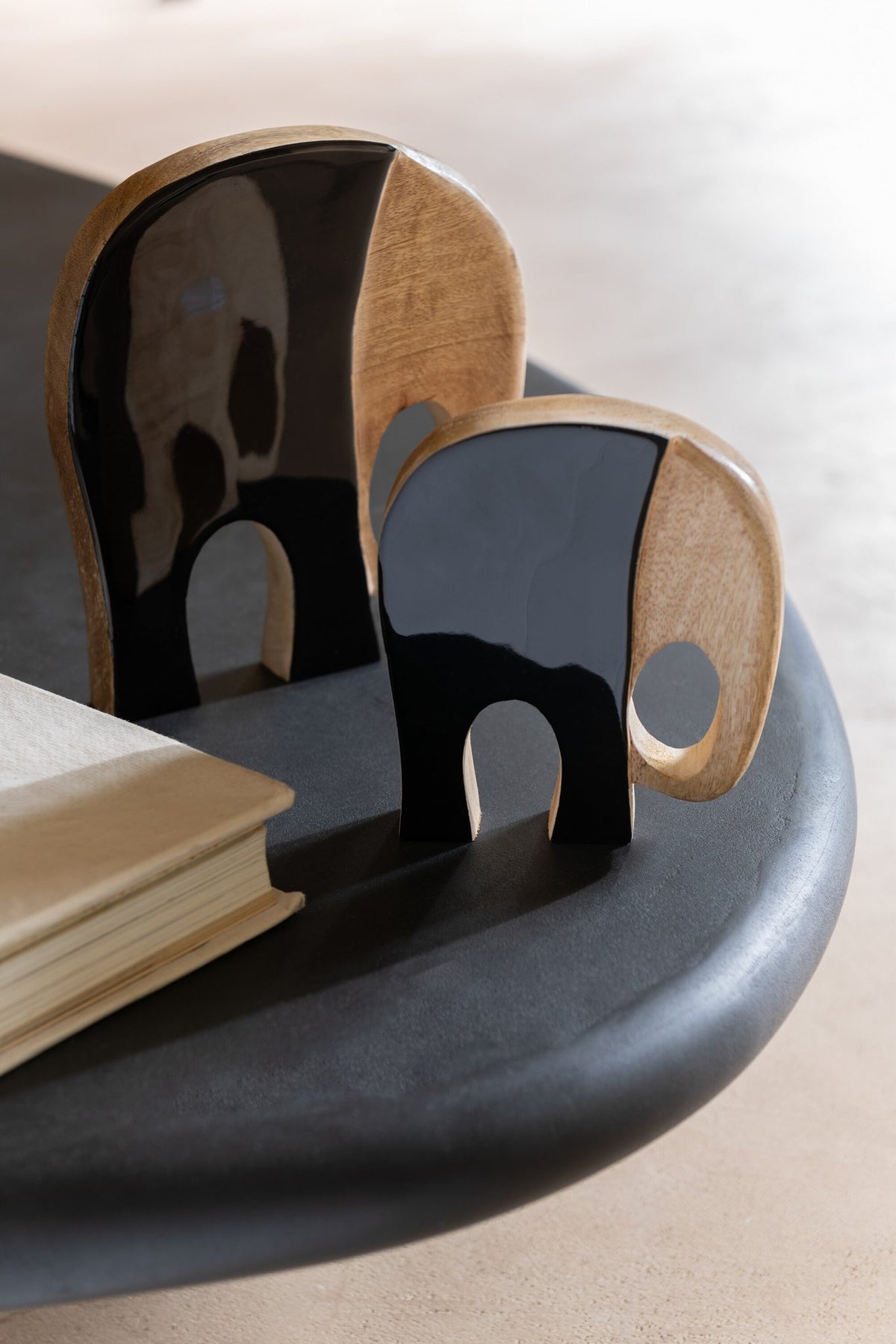 J-Line decoratie Olifanten - hout - zwart/donkerbruin - set van 4