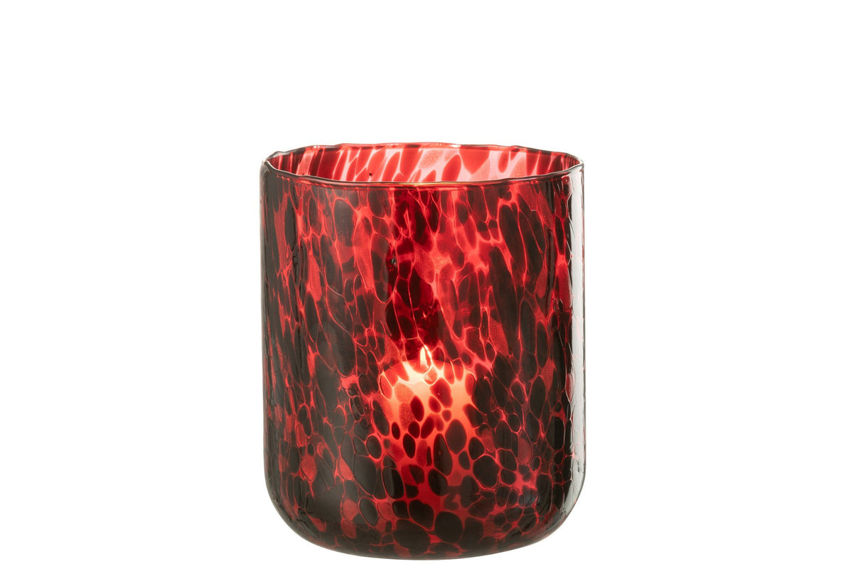 J-Line windlicht Gevlekt - glas - rood/zwart - large