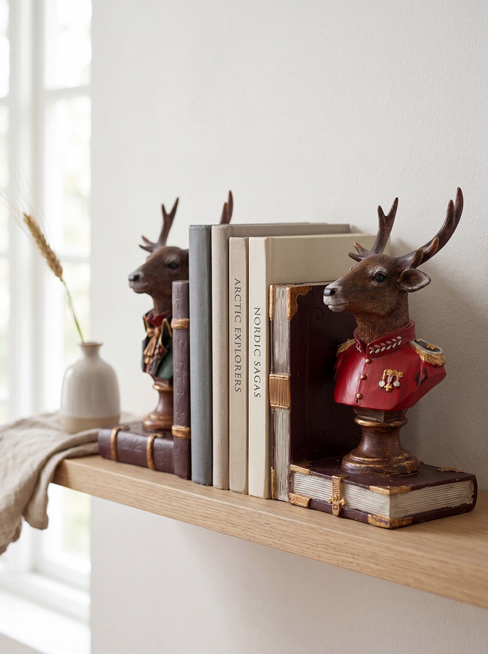 Boekensteunen Set van 2 14x13x18 cm Bruin Rood Polyresin Hert Boekenhouders