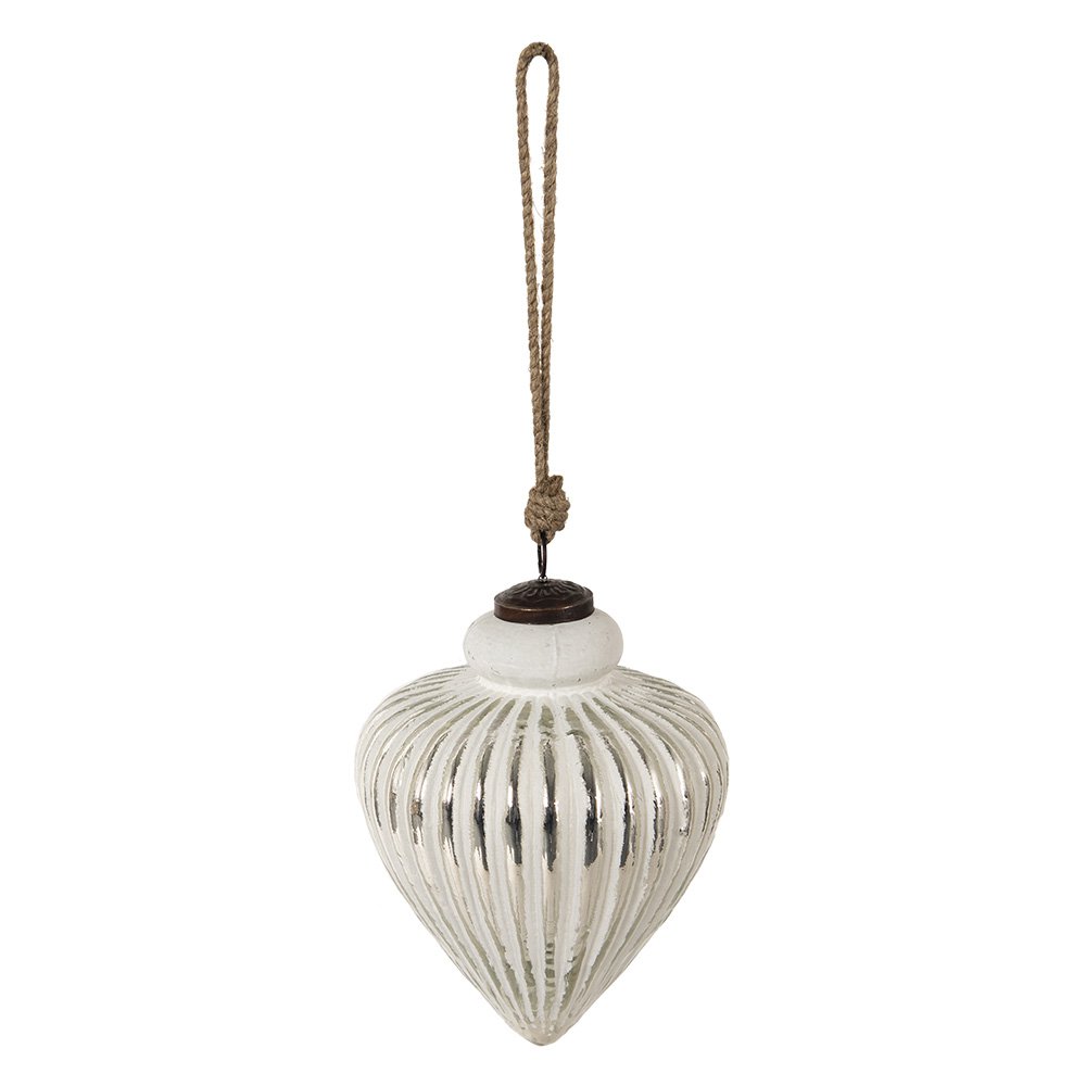 Kerstbal Ø 13 cm Wit Zilverkleurig Glas Kerstdecoratie