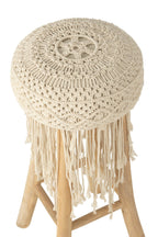 J-Line Barstoel Franjes Hout/Macrame Wit