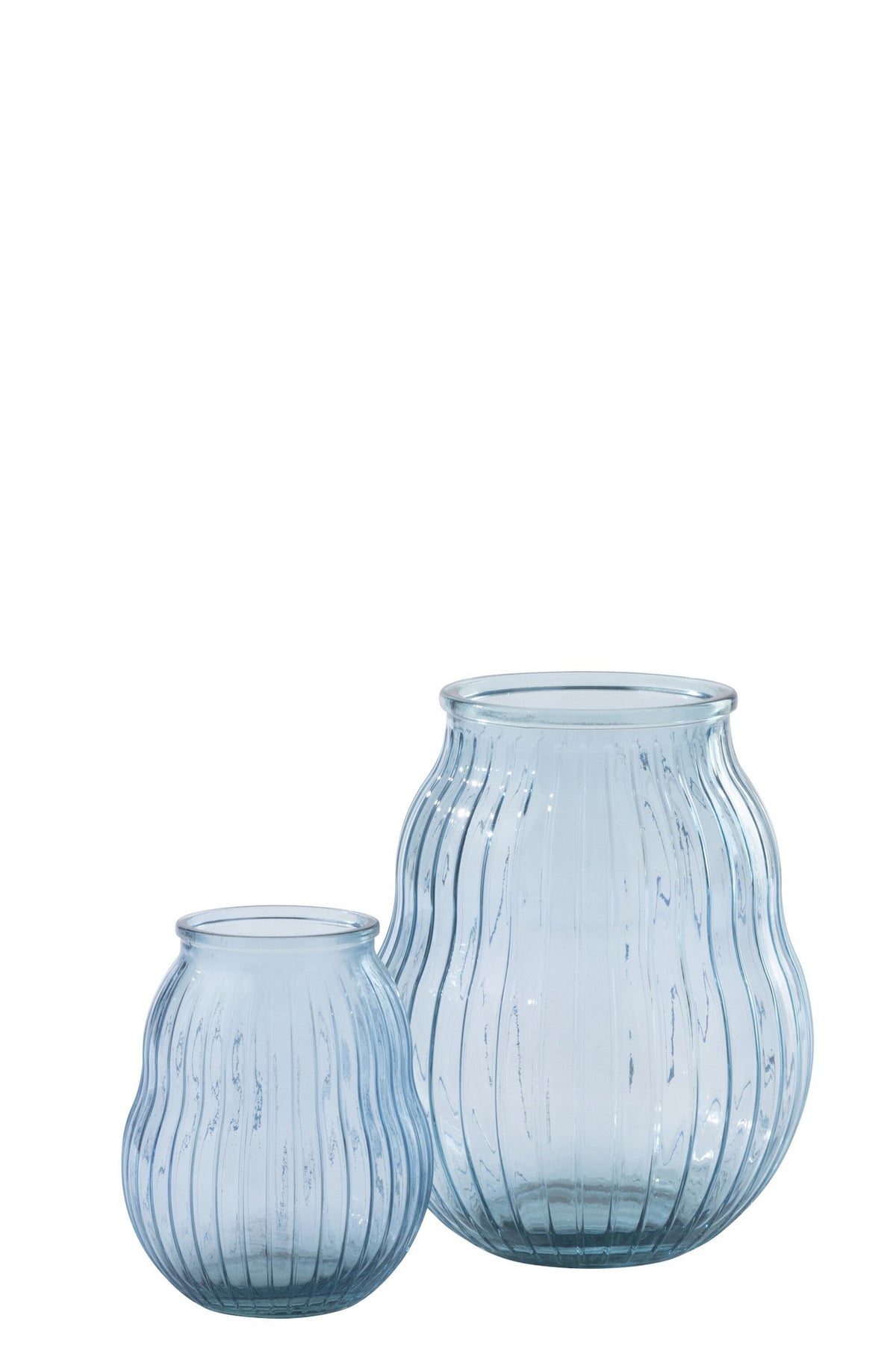 J-Line windlicht Gestreept - glas - lichtblauw - L