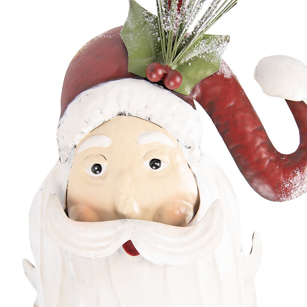 Wanddecoratie Kerstman 30x10x79 cm Wit Rood Metaal