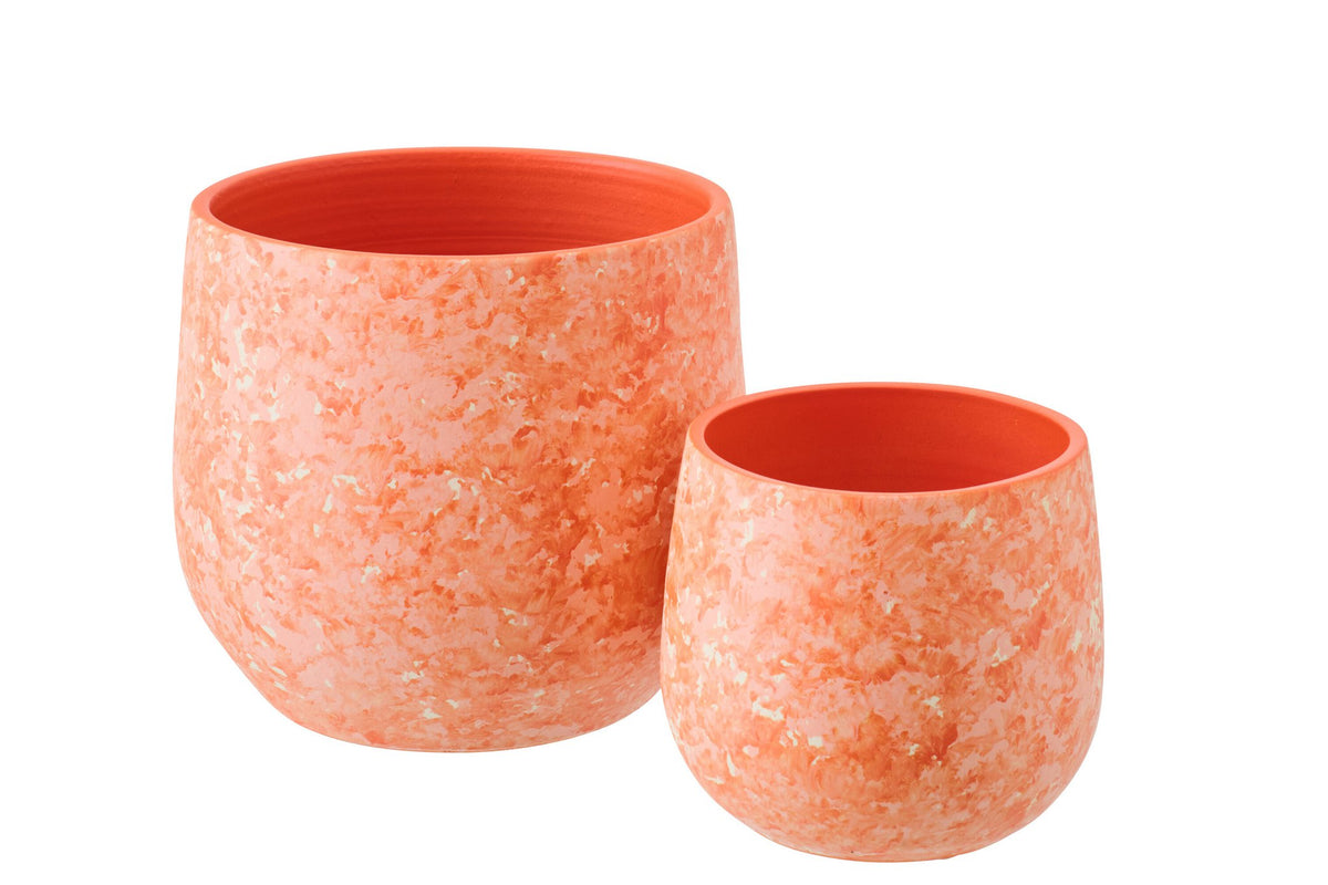 J-Line bloempot - keramiek - oranje/wit - L