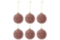 J-Line kerstbal Stippen - fluweel - lichtroze/goud - doos van 6