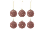 J-Line kerstbal Stippen - fluweel - lichtroze/goud - doos van 6