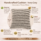 Ivoor en grijs handgeweven structuurkussen - 45x45 cm