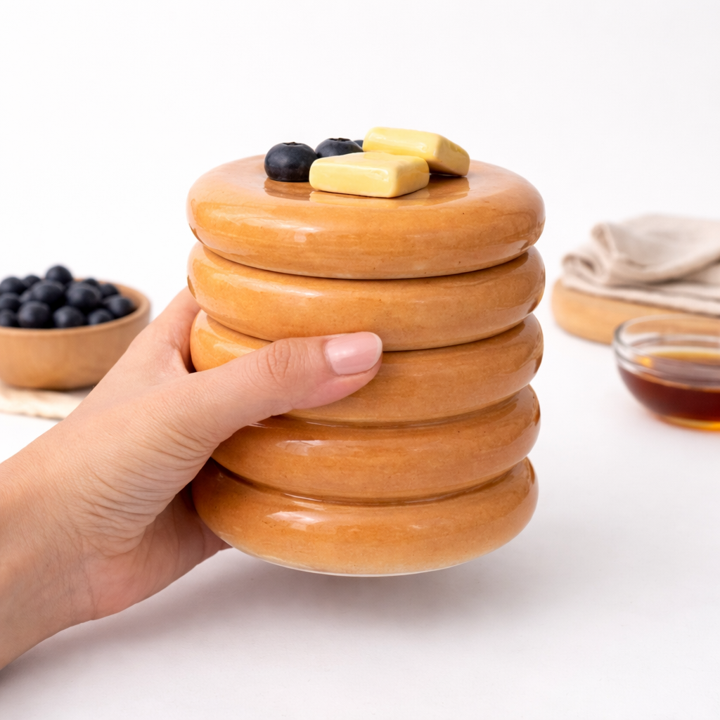 Voorraadpot | Keramische gebeeldhouwde pannenkoekstapel