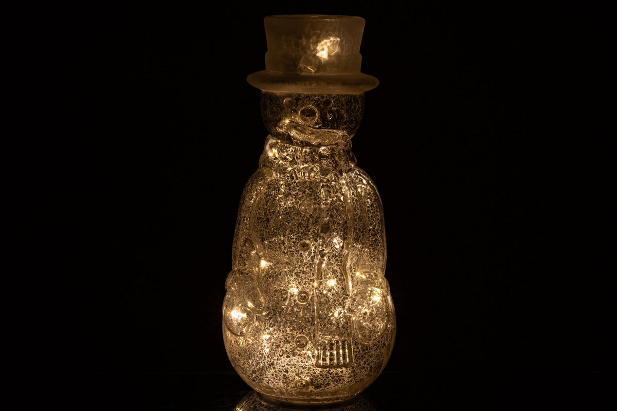 J-Line decoratie Sneeuwman - glas - zilver - large - LED