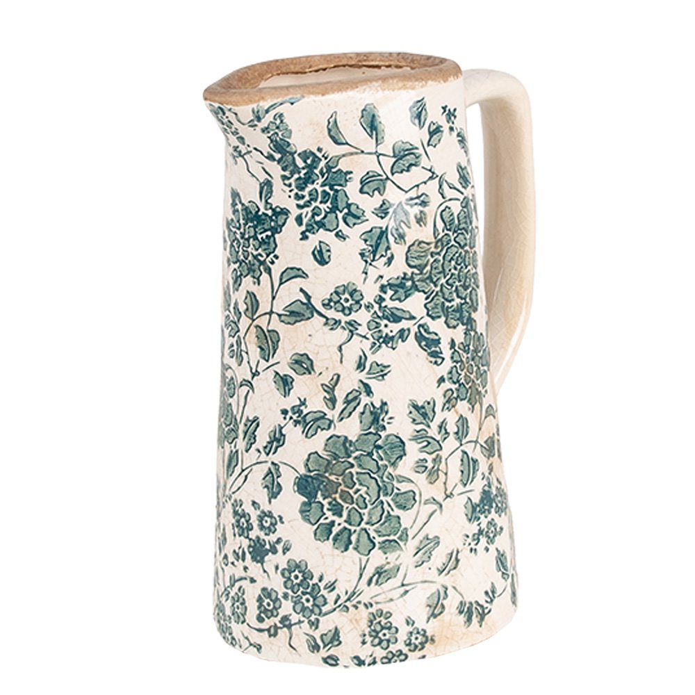 Decoratie Kan 16x11x20 cm Beige Groen Keramiek Bloemen Schenkkan