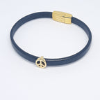 Semplice leren armband peace 24K verguld