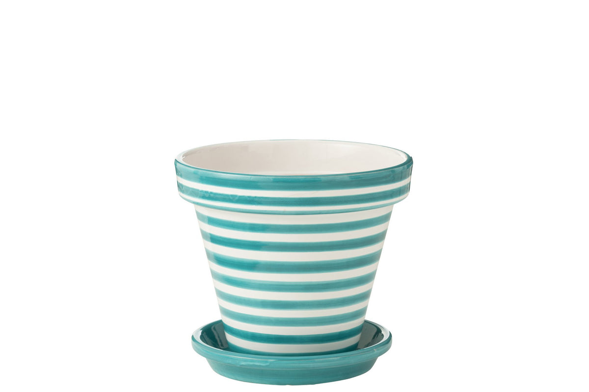 J-Line bloempot Granada Stripes - keramiek - aqua - large - Ø 35 cm