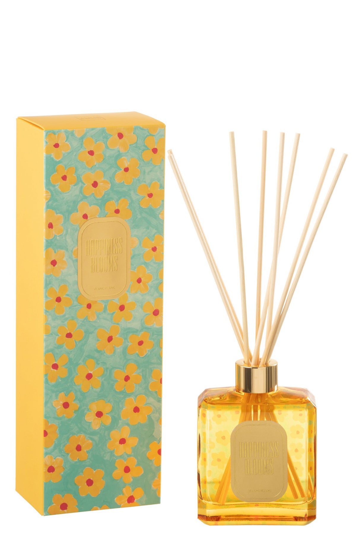 J-Line geurstokjes Happiness Blooms - Ylang Ylang - glas - azuur/geel