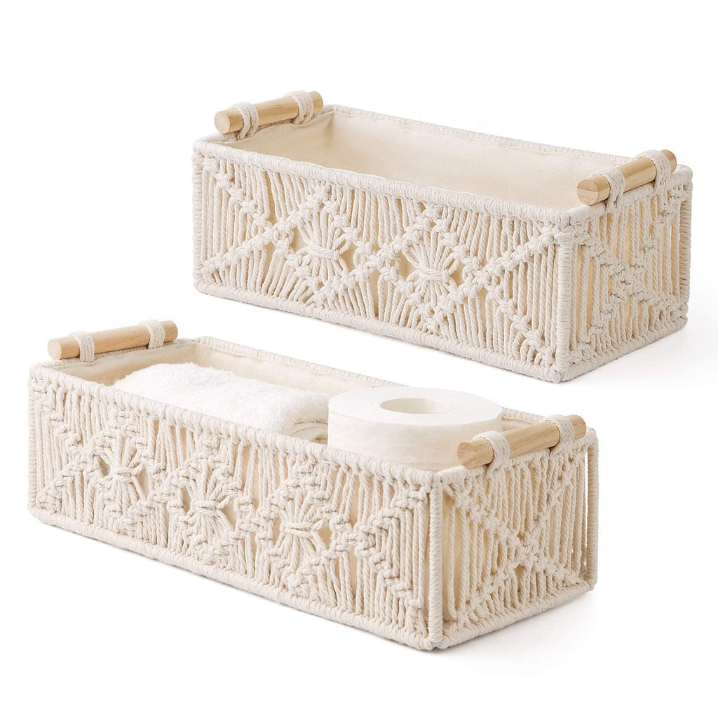 Handgeweven macramé opbergmanden – katoen gevoerd – set van 2
