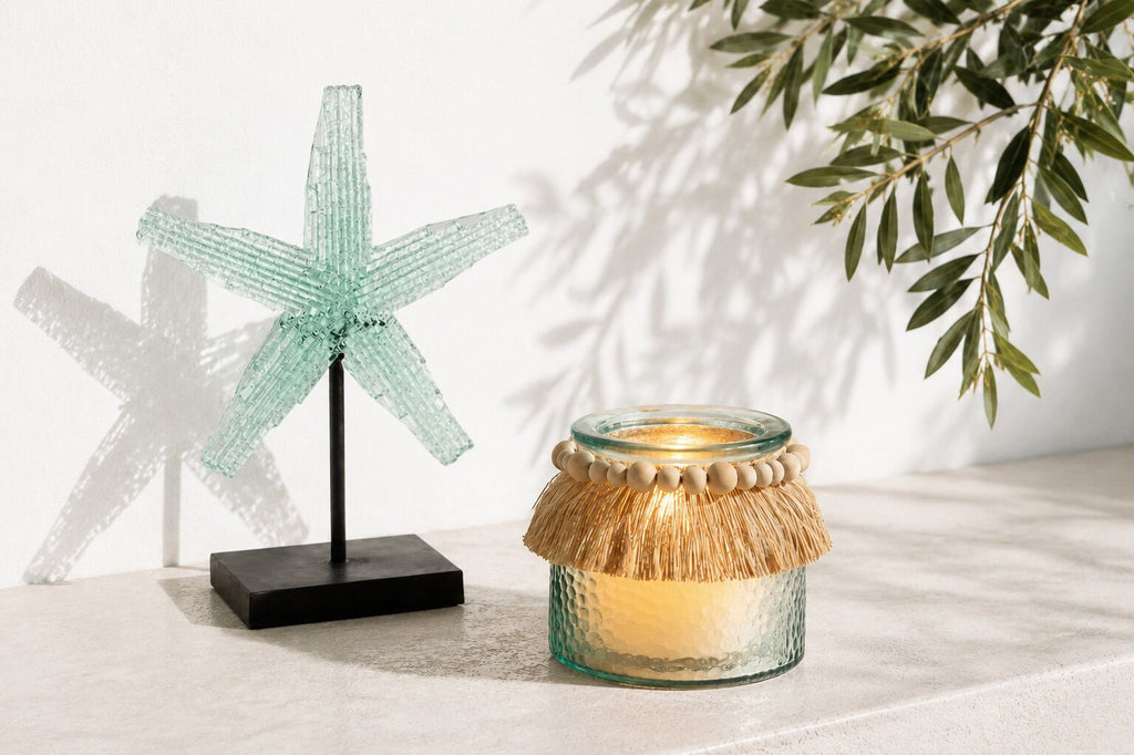 J-Line kaarshouder Kralen Decoratie - glas - blauw - small